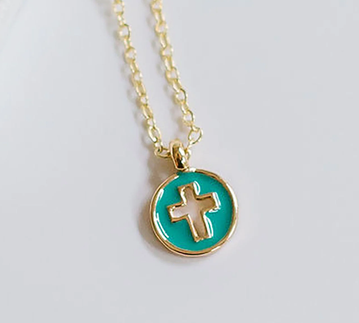 Bianca Enamel Cross Necklace | Teal