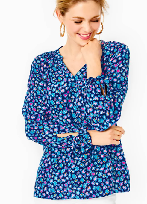 Esia Top | Seabreeze Blue Navy Spotted