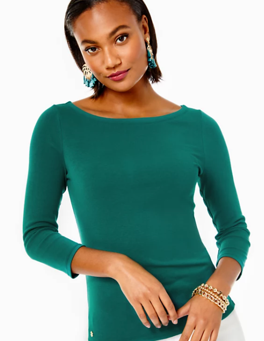 Halee Boat Neck Top | Hosta Green