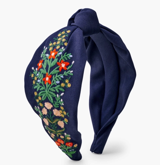 Knotted Headband | Embroidered Lottie Navy