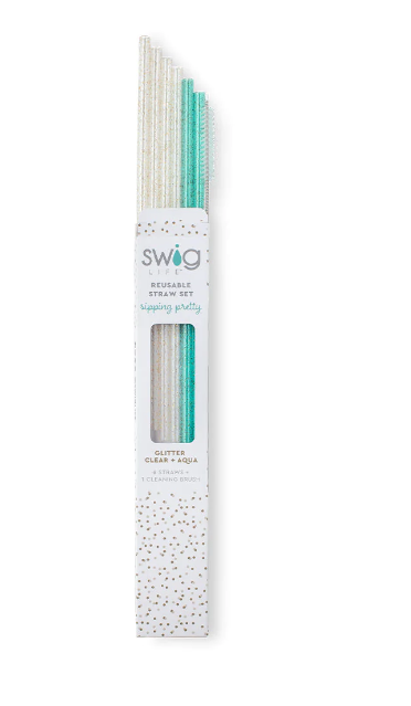 Reusable Straw Set  Glitter Clear & Aqua – Lovely Paperie & Gifts