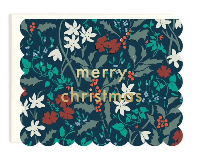 Merry Christmas Scallop Floral Card