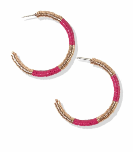1.75" Sequin Gold Hoop Earring | Hot Pink (GZER0310HP)