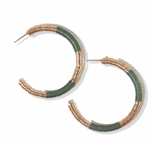 1.75" Sequin Gold Hoop Earring | Emerald (GZER0310EM)