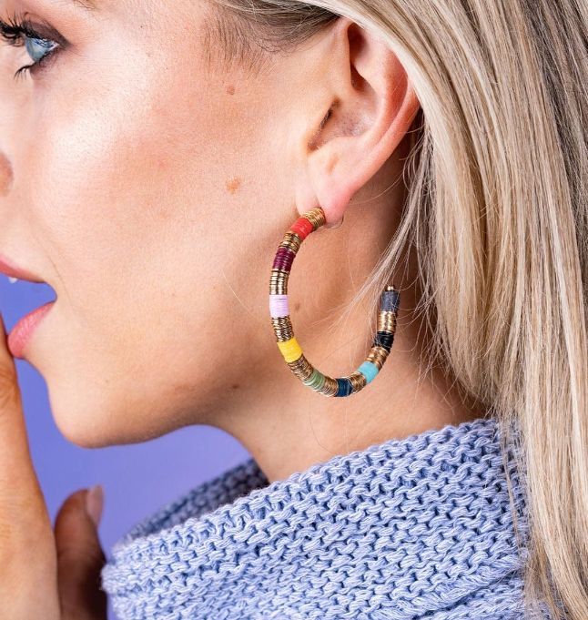 1.75" Sequin Gold Hoop Earring | Multi (GZER0310MS)