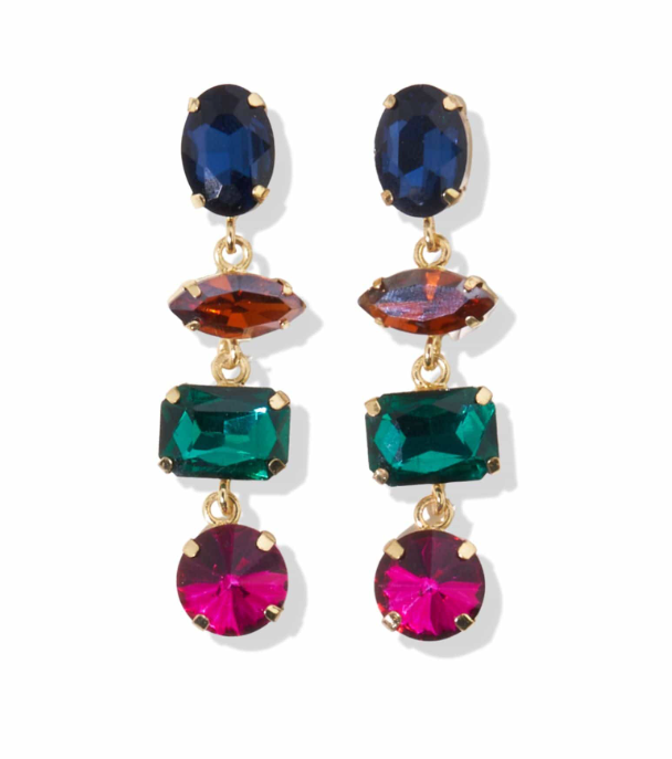 2.25" Tier Crystal Earrings | Jewel Tones (PMER0401)