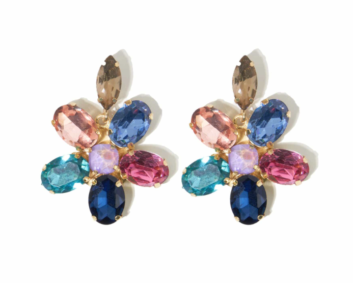1.75" Flower Crystal Drop Earrings | Rainbow (PMER0001)