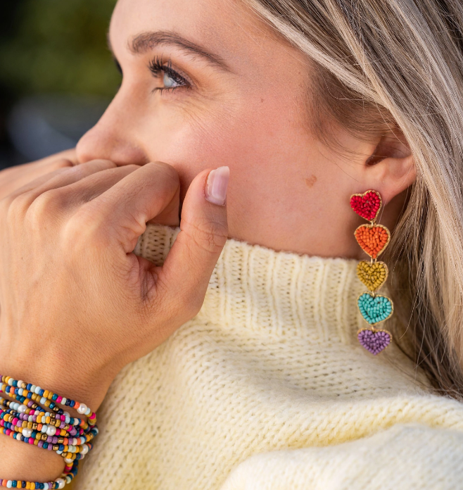 Heart Dangle Earrings | Red Rainbow (CBER1200RD)