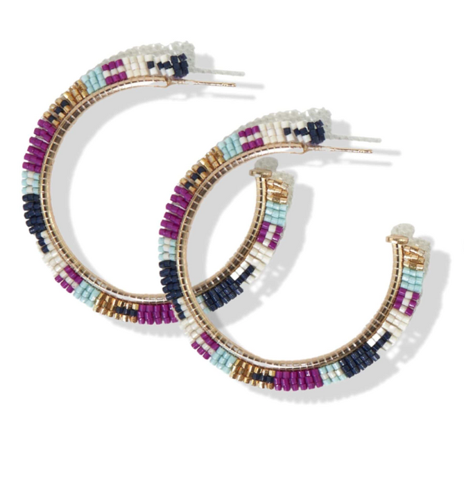 Beaded Hoop Earring | Navy Magenta (CBER1100NM)