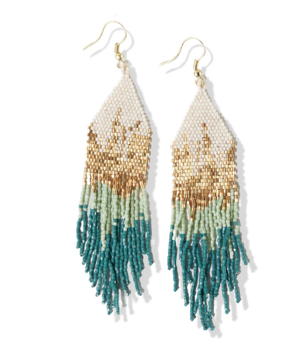 Beaded 4.25" Fringe Earring | Teal Gold Ombre (LXER1114TE)