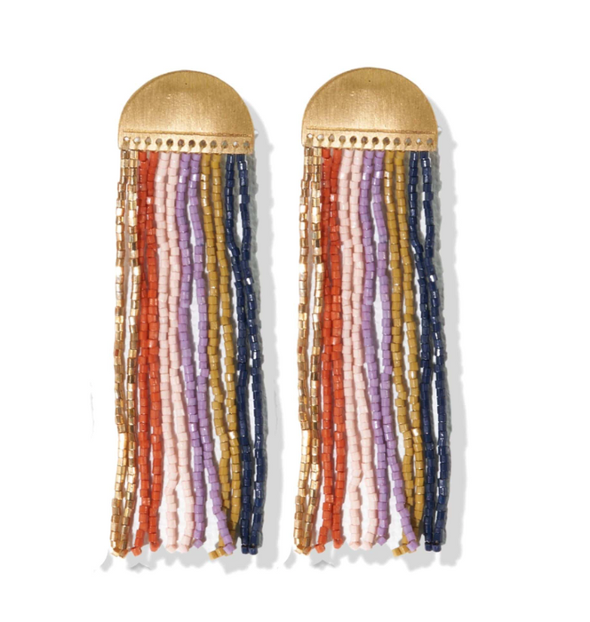 Brass Half Circle Fringe Earring | Lilac Stripe (CBER0610LI)