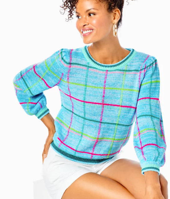 Hali Sweater | Seabreeze Blue Playful Plaid