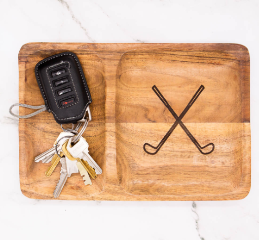 Wood Valet Tray | Golf Etched Natural