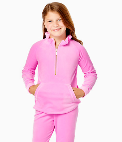 Little Skipper Ruffle Velour Popover | Lilac Rose