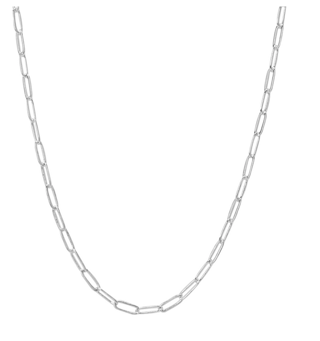 18" White Gold Birthstone Charm Paperclip Necklace
