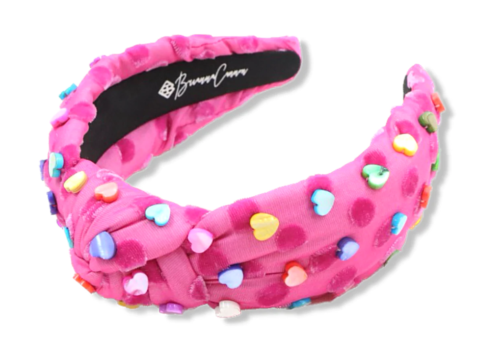 Pink Velvet Dot w/Colorful Hearts Headband