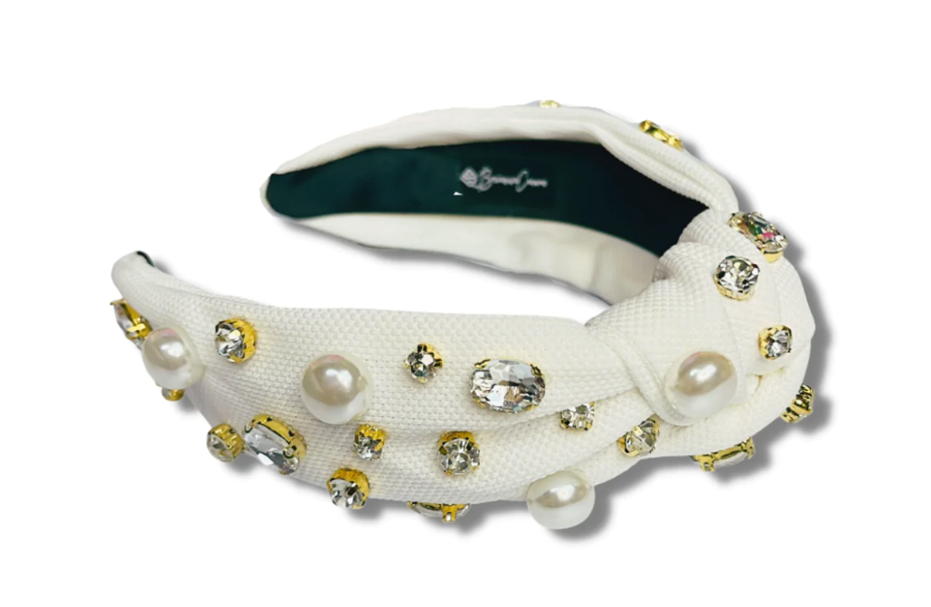 White Twill w/Pearls and Crystals Headband