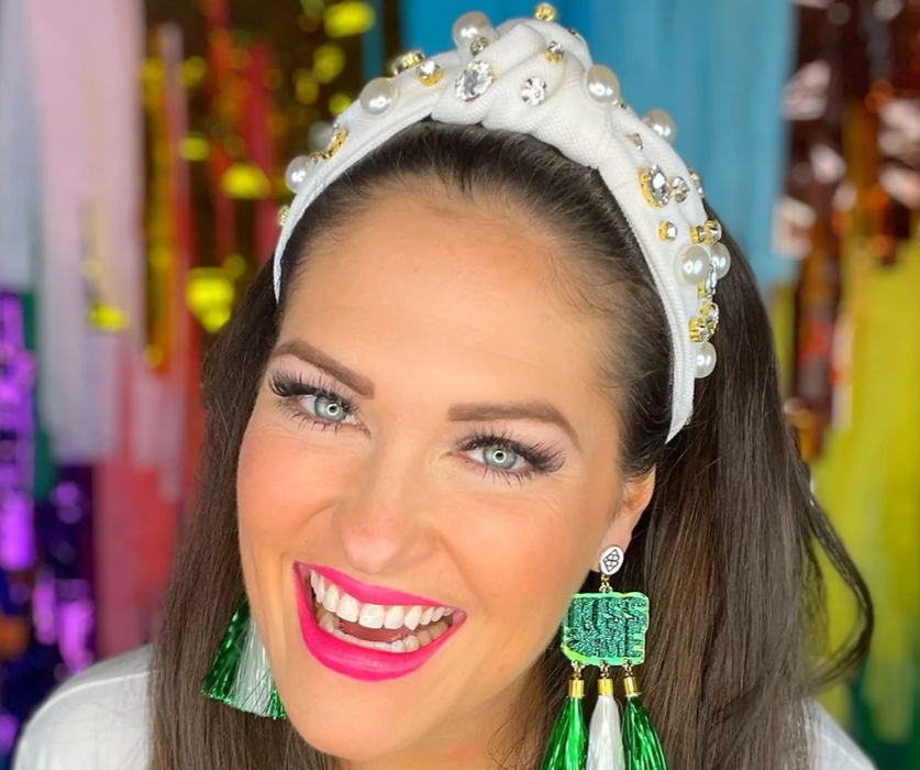 White Twill w/Pearls and Crystals Headband