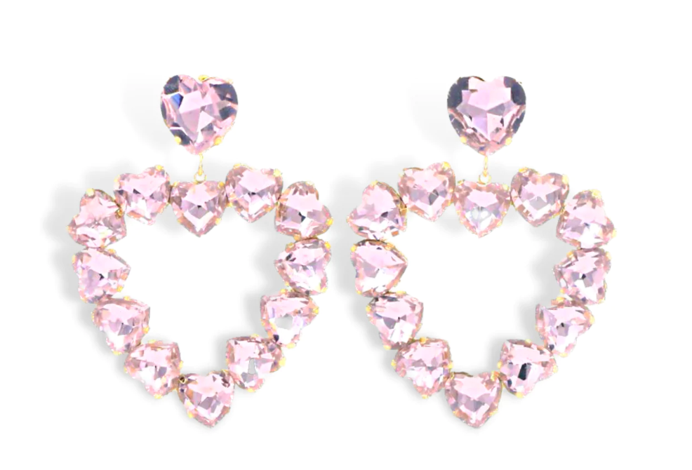 Light Pink Crystal Heart Earrings