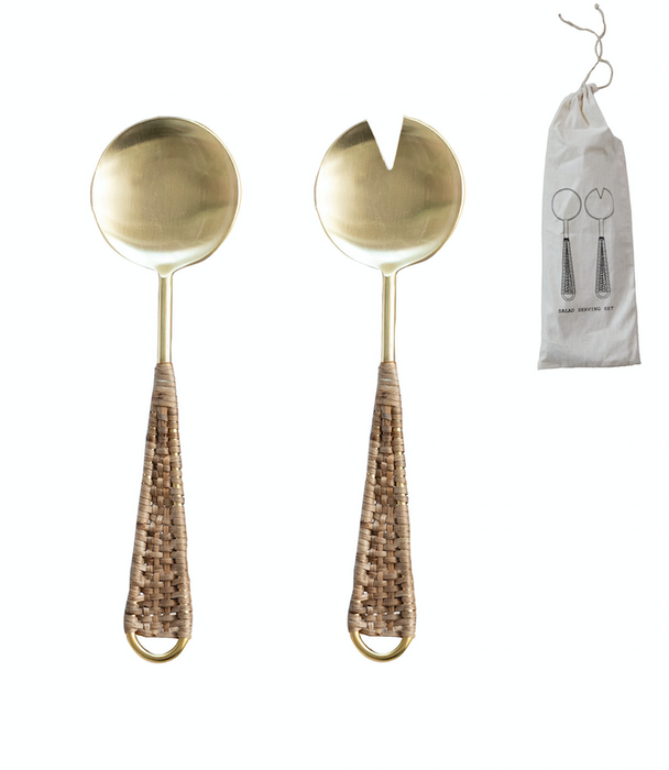 Gold and Rattan Salad Servers