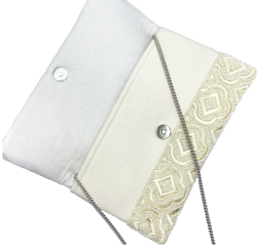 Cream Mosaic Beaded Clutch