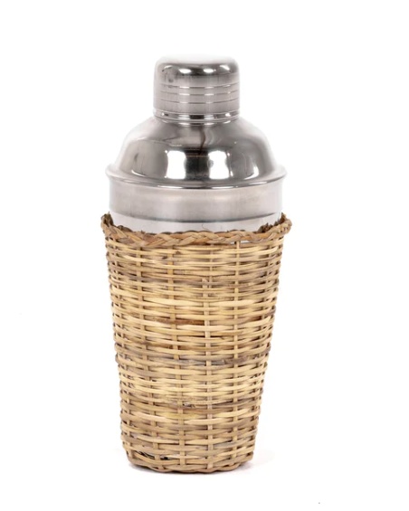 Stainless Steel Cocktail Shaker w/Rattan