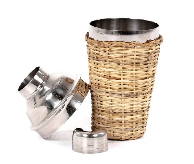 Stainless Steel Cocktail Shaker w/Rattan
