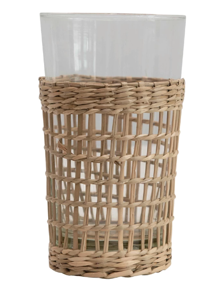 Drinking Glass w/Woven Seagrass Sleeve