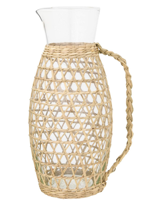 Glass Pitcher w/Woven Seagrass Sleeve