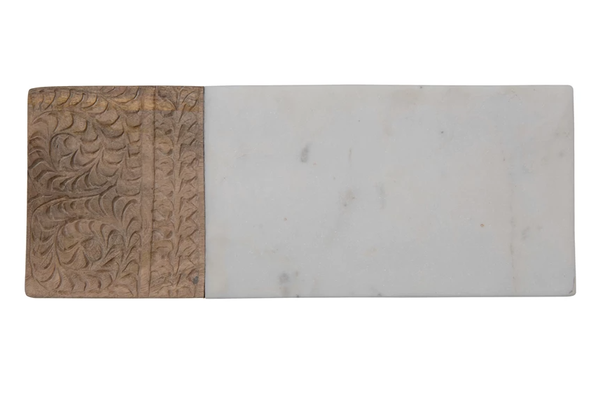 Rectangle Marble and Carved Wood Serving Board