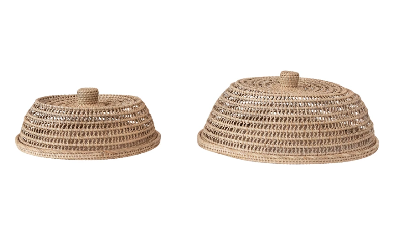 Large Hand-Woven Covered Rattan Tray