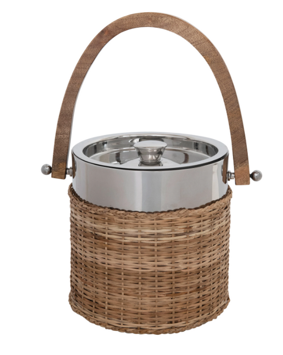 Stainless Steel Ice Bucket w/Rattan