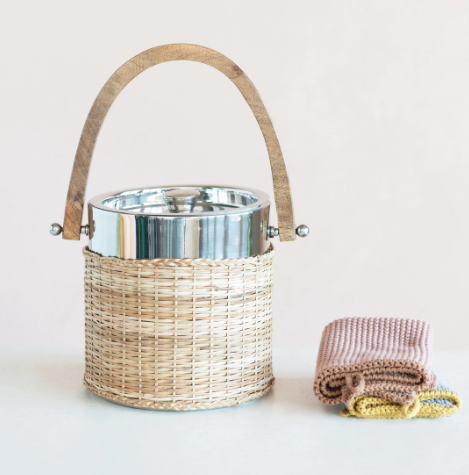 Stainless Steel Ice Bucket w/Rattan