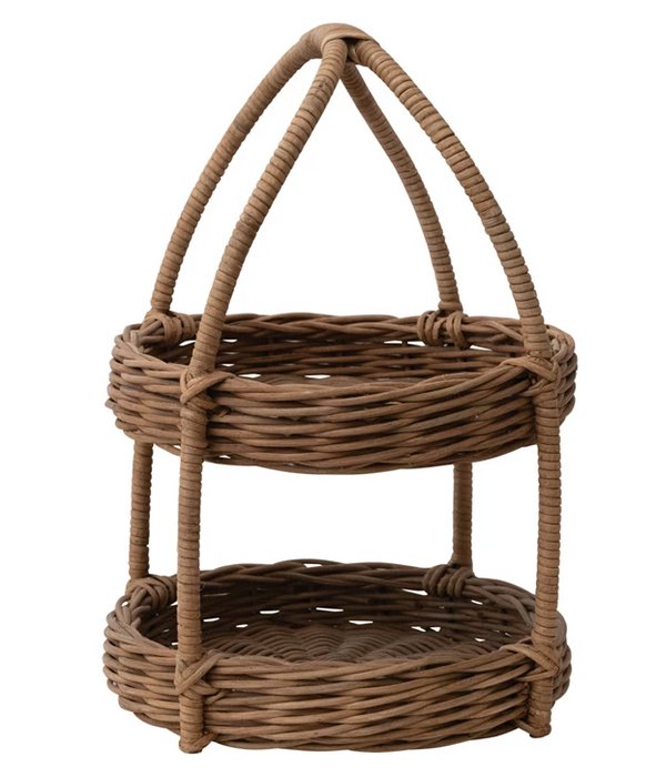 Hand-Woven Wicker 2 Tier Tray