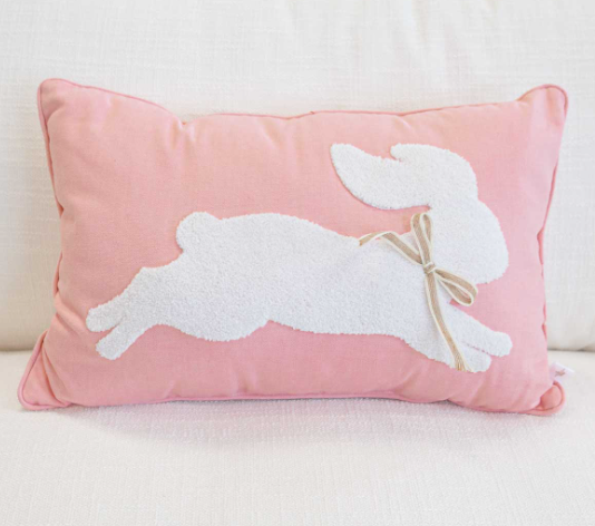 Leaping Bunny Embroidered Lumbar Pillow