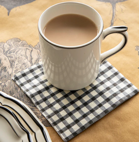 Black Painted Check Cocktail Napkin