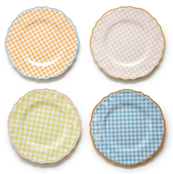 Gingham Garden Dinner Plate | Yellow