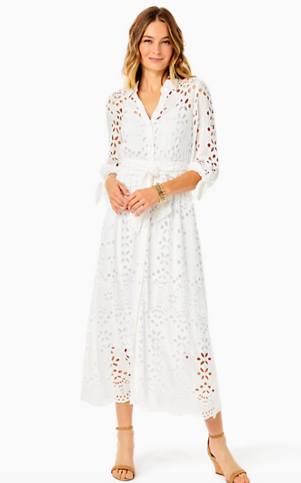 Amrita Eyelet Midi Dress | Resort White
