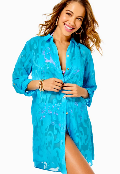 Natalie Shirtdress Coverup | Cumulus Blue
