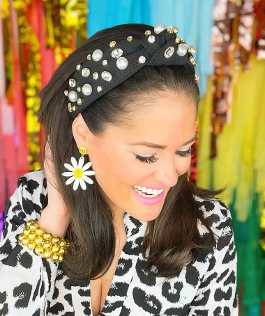 Black Twill w/Pearls and Crystals Headband