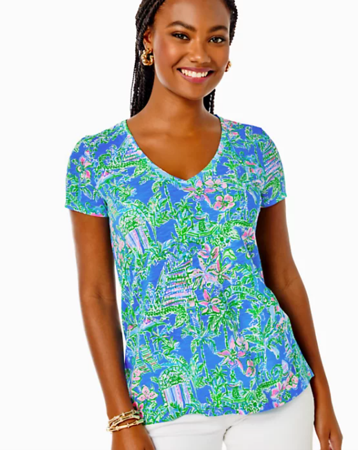 Etta V-Neck Top | Boca Blue Beneath the Bougainvillea
