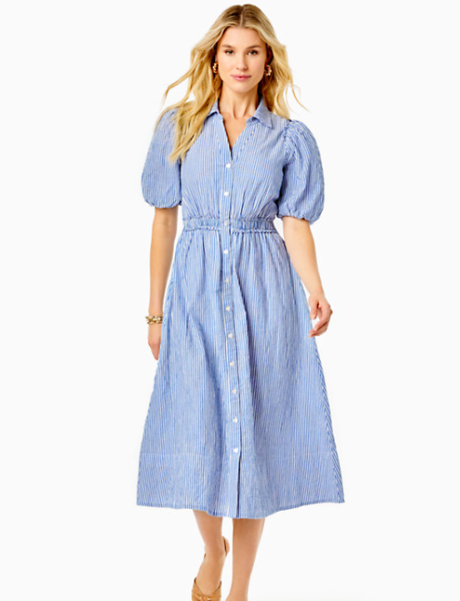 Tassie Midi Dress | Coastal Blue Ltwt Oxford Stripe