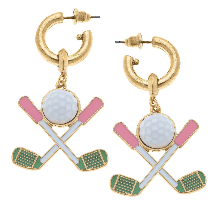 Scout Golf Club Enamel Drop Hoop Earrings