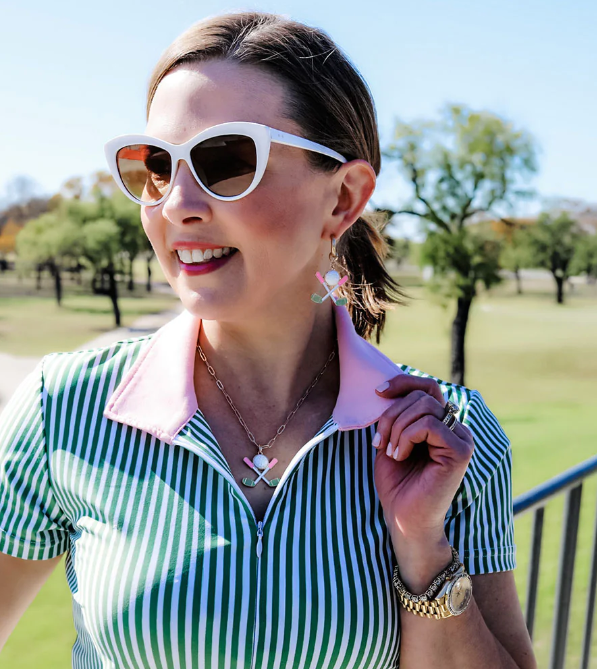 Scout Golf Club Enamel Drop Hoop Earrings