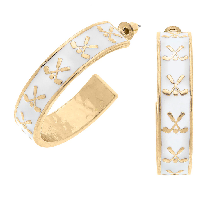 Briar Golf Club Enamel Hoop Earring | White