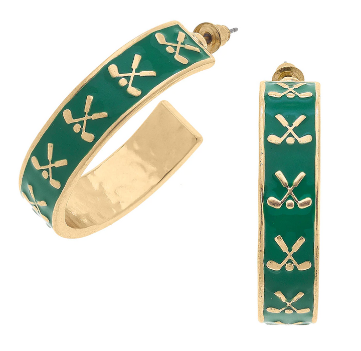Briar Golf Club Enamel Hoop Earring | Green