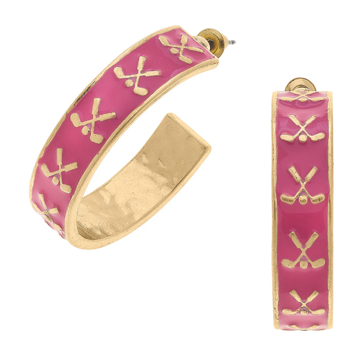 Briar Golf Club Enamel Hoop Earring | Pink