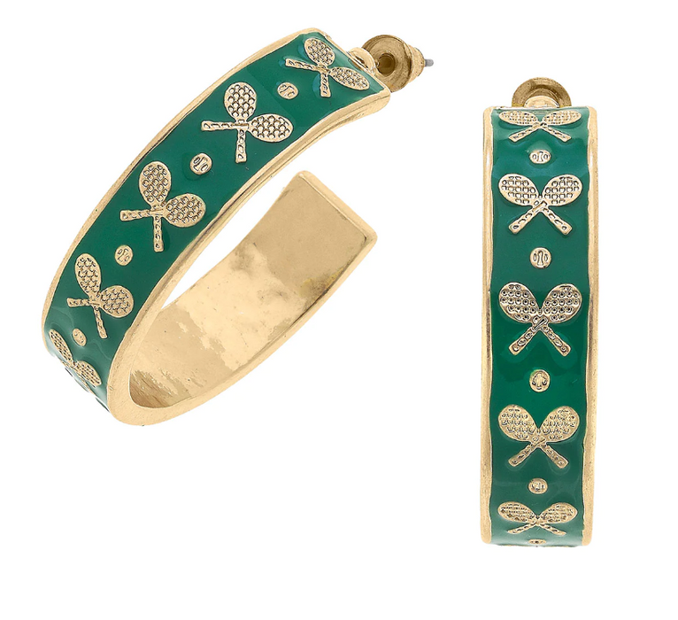 Briar Tennis Racquet Enamel Hoop Earring | Green