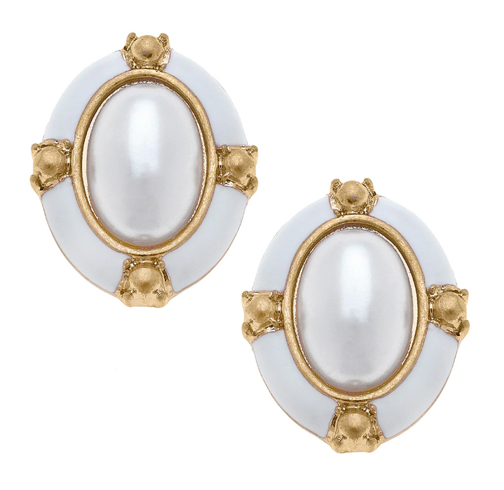 Evie Pearl & Enamel Studs | White