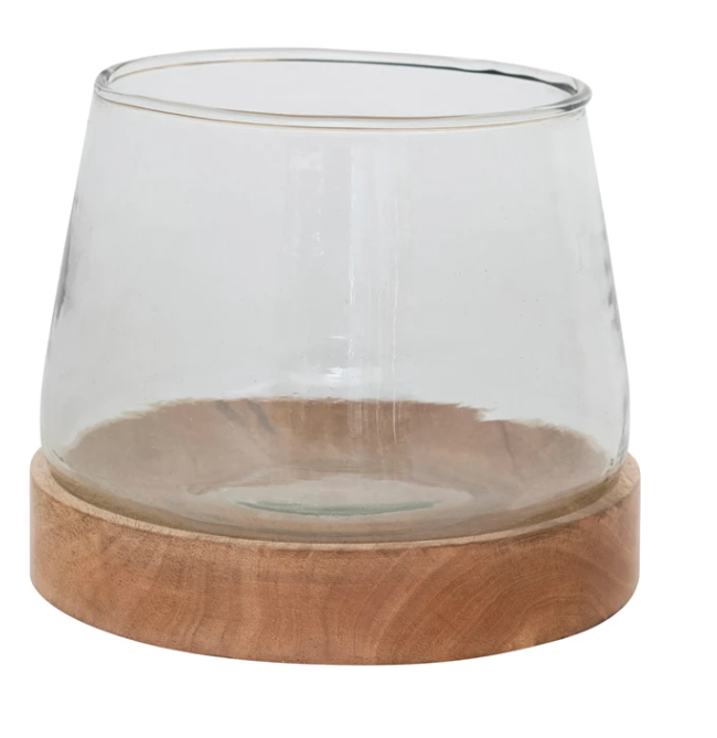 Large Glass/Mango Wood Hurricane